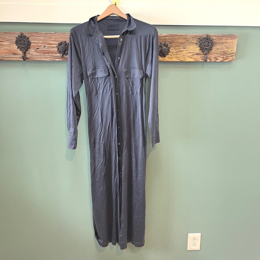 ROYL 100% Silk Shirt Dress Maxi Long Sleeve‎ Button Front Belted Luxury M
